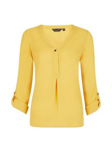 Dorothy Perkins May Yellow Button Roll Sleeve Top