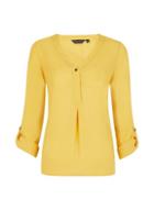 Dorothy Perkins May Yellow Button Roll Sleeve Top