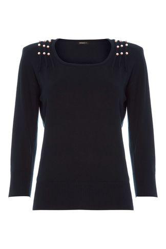 Dorothy Perkins *roman Originals Navy Pearl Trim Jumper