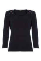 Dorothy Perkins *roman Originals Navy Pearl Trim Jumper