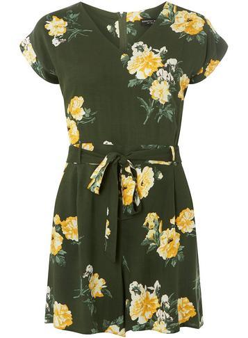 Dorothy Perkins Khaki Floral Print Playsuit