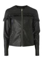 Dorothy Perkins Black Frill Faux Leather Jacket