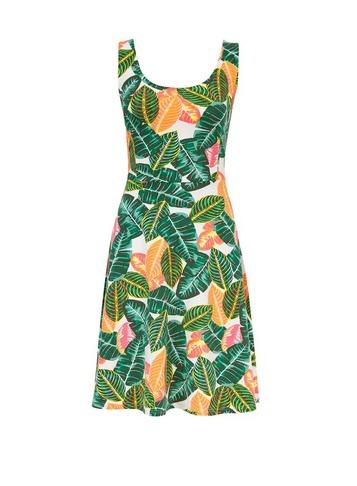 Dorothy Perkins Neon Palm Print Fit And Flare Dress