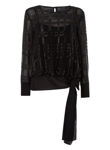 Dorothy Perkins *roman Originals Black Check Detail Mesh Top