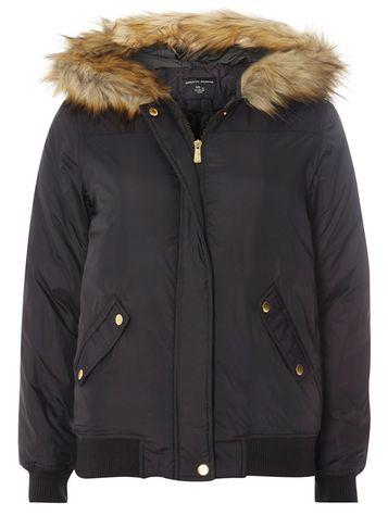 Dorothy Perkins Midnight Navy Faux Fur Hooded Bomber Jacket