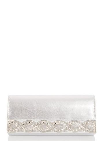 *quiz Silver Satin Diamante Clutch Bag