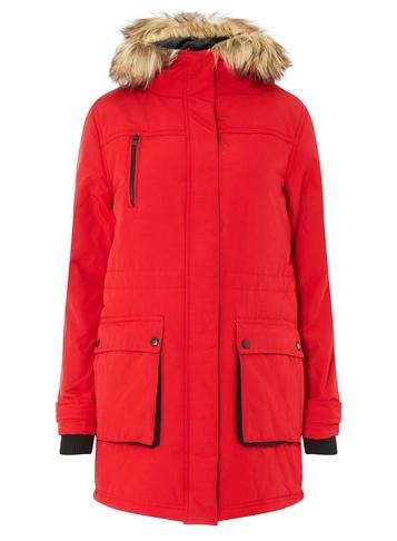 Dorothy Perkins Red Padded Faux Fur Hood Parka Coat