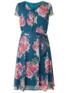 Dorothy Perkins *teal Floral Chiffon Dress