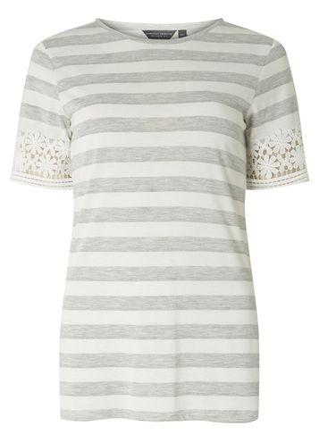 Dorothy Perkins *grey Tall Striped Lace Sleeve T-shirt