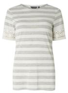 Dorothy Perkins *grey Tall Striped Lace Sleeve T-shirt
