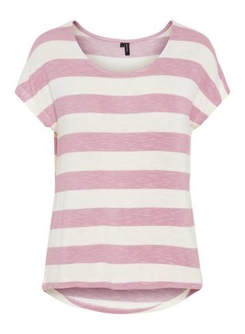 *vero Moda Pink And White Stripe Print T-shirt