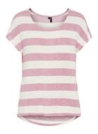 *vero Moda Pink And White Stripe Print T-shirt
