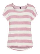 *vero Moda Pink And White Stripe Print T-shirt