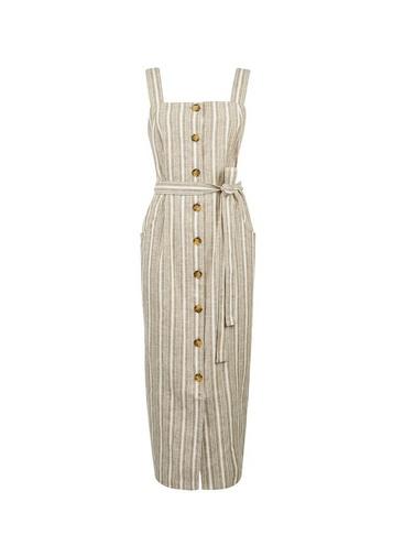 Dorothy Perkins Stone Stripe Print Button Midi Dress