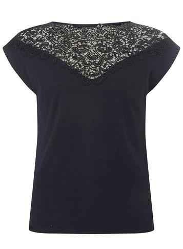 Dorothy Perkins Navy Embellished Lace Yoke T-shirt