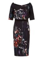 Dorothy Perkins *little Mistress Navy Floral Off Shoulder Pencil Dress