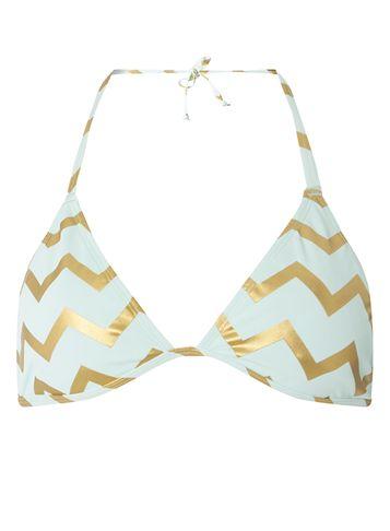 Dorothy Perkins *noisy May White And Gold Zig Zag Print Bikini Top
