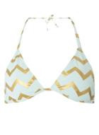 Dorothy Perkins *noisy May White And Gold Zig Zag Print Bikini Top