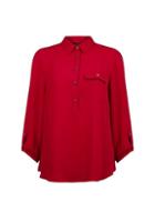 Dorothy Perkins Red Collarless Roll Sleeve Top