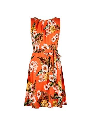 *billie & Blossom Petite Orange Tropical Print Pleated Skater Dress