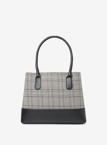 Dorothy Perkins Check Panel Double Zip Tote Bag