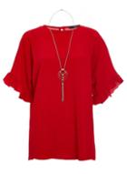 *quiz Red Frill Sleeve Necklace Top