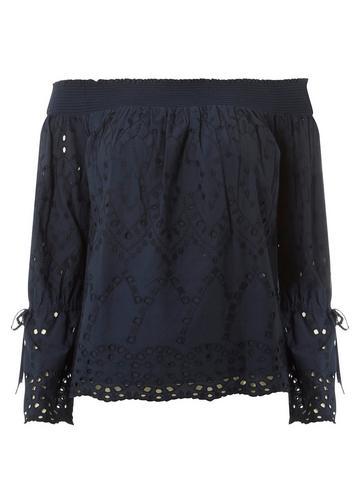 Dorothy Perkins Navy Broderie Bardot Top