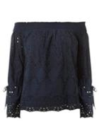 Dorothy Perkins Navy Broderie Bardot Top