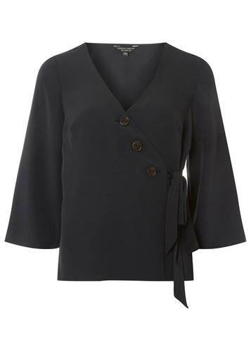 Dorothy Perkins Black Button Through Wrap Top