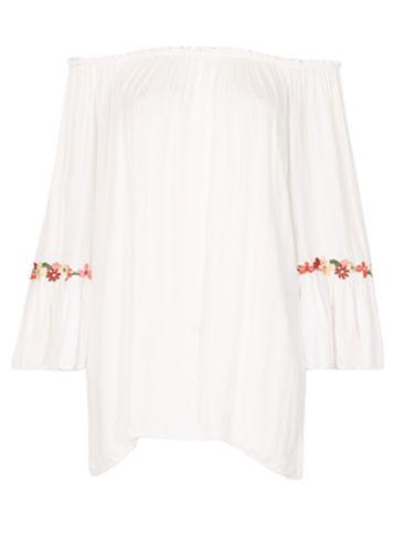 Dorothy Perkins *blue Vanilla White Floral Trim Bardot Top