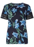 Dorothy Perkins Navy Floral Print Daisy Trim T-shirt