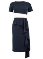*feverfish Navy Peplum Contrast Midi Dress