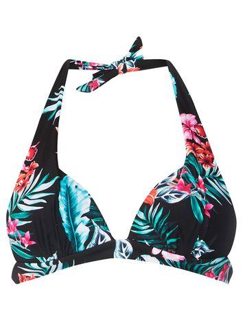Dorothy Perkins *black Tropical Plunge Bikini Top