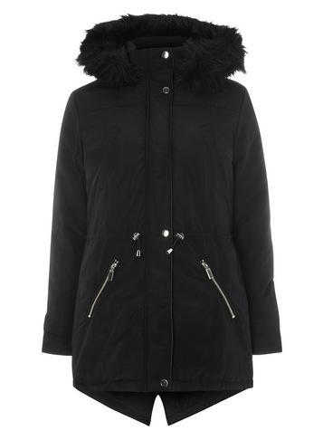 Dorothy Perkins Black Faux Fur Hood Parka Coat