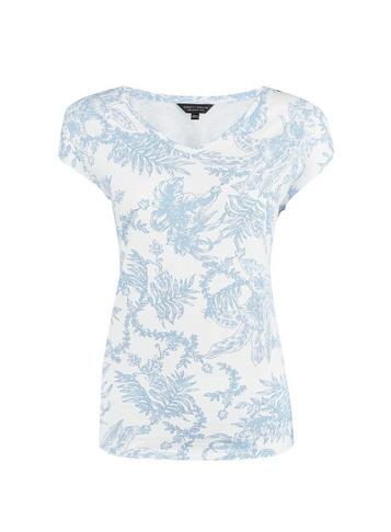Dorothy Perkins Blue Floral Slub Button T-shirt