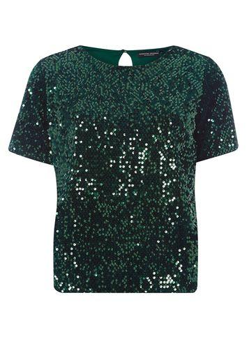 Dorothy Perkins Green Sequin Embellished T-shirt