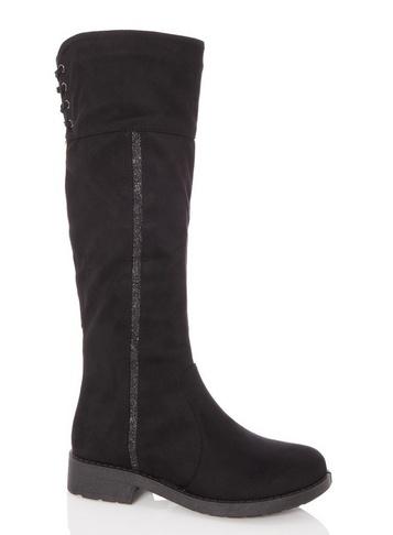 *quiz Black Glitter Stripe Knee High Boots