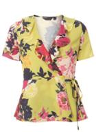 Dorothy Perkins Lime Floral Ruffle Wrap Top