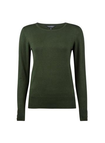 Dorothy Perkins Khaki Button Cuff Crew Neck Jumper