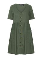 *vero Moda Khaki Button Linen Skater Dress