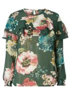 Dorothy Perkins *only Green Floral Frill Blouse