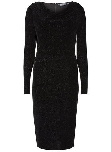 Dorothy Perkins *tall Black Shimmer Cowl Neck Midi Bodycon Dress