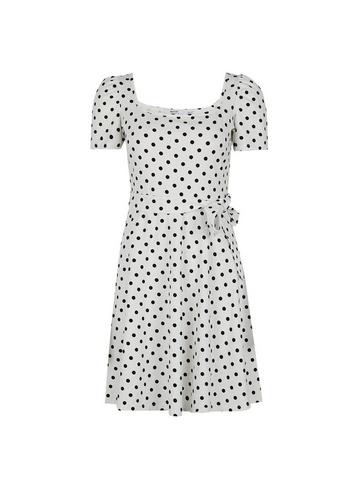 Dorothy Perkins Petite White Spot Print Square Neck Dress