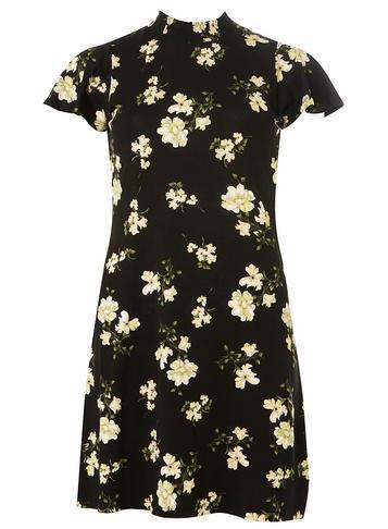 Dorothy Perkins Petite Black Floral High Neck Swing Dress