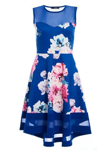 Dorothy Perkins *quiz Royal Blue Mesh Hem Skater Dress