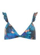 Dorothy Perkins *blue Frill Tropical Print Bikini Top