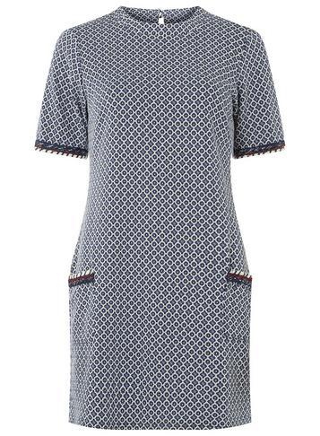 Dorothy Perkins *tall Blue Geometric Trim Tunic Top