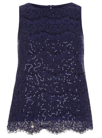 Dorothy Perkins Navy Eyelash Lace Sequin Shell Top
