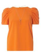 Dorothy Perkins Orange Puff Sleeve Necklace Top