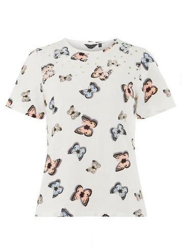 Dorothy Perkins Ivory Butterfly Print Cutwork T-shirt